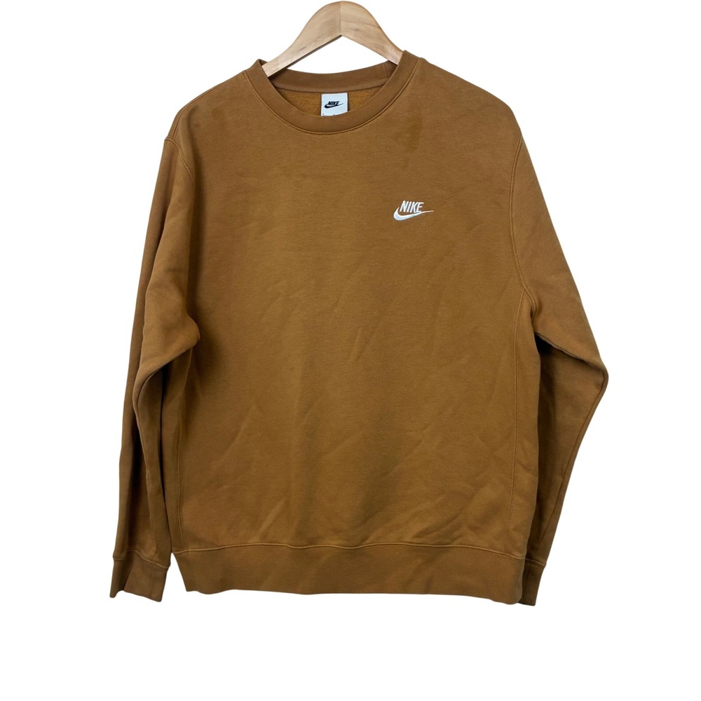 Nike Mens Club Fleece Crewneck Sweatshirt Brown Tan BV2662-224 Size L